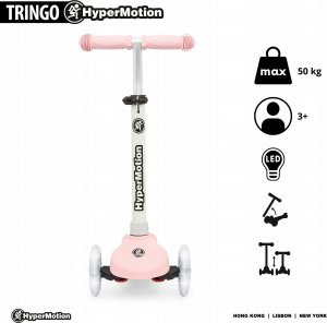 Hulajnoga HyperMotion Hulajnoga trójkołowa balansowa TRINGO 3-8 lat - różowa + świecące koła LED 3