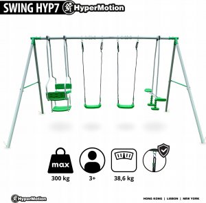HyperMotion Ogrodowy plac zabaw XXL 6 osobowy zestaw huśtawek dla dzieci kolor zielony 3