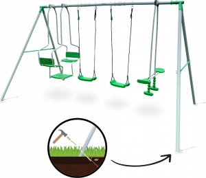 HyperMotion Ogrodowy plac zabaw XXL 6 osobowy zestaw huśtawek dla dzieci kolor zielony 4