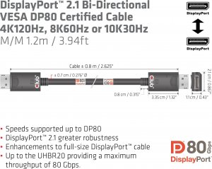 Club 3D Club3D Kabel DisplayPort 2.1 na DisplayPort 2.1 4K120Hz/8K60Hz HDR (M/M), 1.2m, černá 5