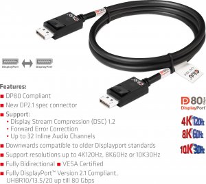 Club 3D Club3D Kabel DisplayPort 2.1 na DisplayPort 2.1 4K120Hz/8K60Hz HDR (M/M), 1.2m, černá 7