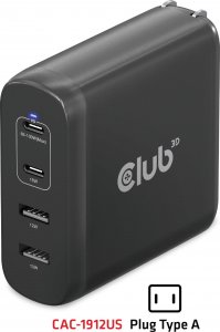 Club 3D Club3D cestovní nabíječka 100W GAN technologie, 2xUSB-A a 2xUSB-C, PD 3.0 Support 4