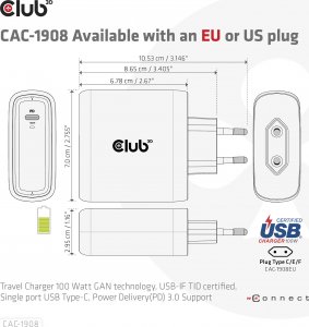 Club 3D Club3D cestovní nabíječka 100W GAN technologie, USB-IF TID certified, USB Type-C, Power Delivery(PD) 3.0 Support 6