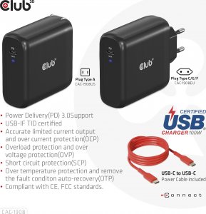 Club 3D Club3D cestovní nabíječka 100W GAN technologie, USB-IF TID certified, USB Type-C, Power Delivery(PD) 3.0 Support 8