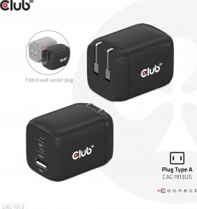 Club 3D Club3D cestovní nabíječka 65W GAN technologie, 3 porty (2xUSB-C + USB-A), PPS, Power Delivery(PD) 3.0 Support 2