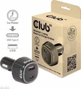Ładowarka Club 3D Club3D Auto nabíječka pro Notebooky 63W, 2 porty (USB-A + USB-C) 2