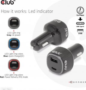 Ładowarka Club 3D Club3D Auto nabíječka pro Notebooky 63W, 2 porty (USB-A + USB-C) 5