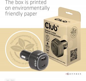 Ładowarka Club 3D Club3D Auto nabíječka pro Notebooky 63W, 2 porty (USB-A + USB-C) 9