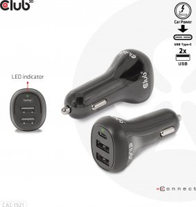Ładowarka Club 3D Club3D Auto nabíječka pro Notebooky 36W, 3 porty (2xUSB-A + USB-C) 5