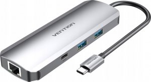 Switch La Mer Vention Vėdinimo prijungimo stotelė 9 in 1: USB-C į HDMI/USB3.0x2/USB-C/RJ45/SD/TF/TRRS 3,5 mm/PD 1