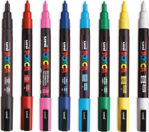 Posca Uni-Ball PC-3M, Multicolour, Multicolour, 8 colours, Fine, 0.9 mm, 1.3 mm 3