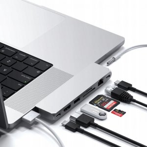 HUB USB Satechi Satechi Pro Hub max - aluminiowy Hub z podwójnym USB-C do MacBook (2x USB-C, USB-A, 4K HDMI, czytnik kart micro/SD, Ethernet, jack port) (silver) 1