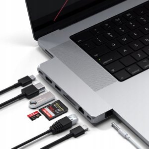 HUB USB Satechi Satechi Pro Hub max - aluminiowy Hub z podwójnym USB-C do MacBook (2x USB-C, USB-A, 4K HDMI, czytnik kart micro/SD, Ethernet, jack port) (silver) 4