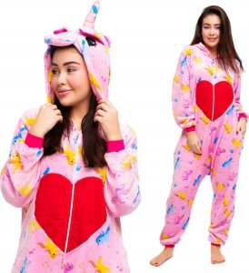 nerd hunters Piżama Onesie Kigurumi Kostium Przebranie Jednorożec Z Sercami S: 145-155cm 1