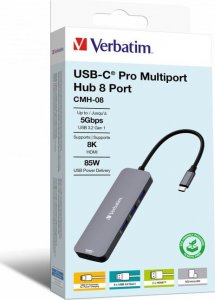 HUB USB Verbatim Verbatim CMH-08 USB Type-C 5000 Mbit/s Srebrny 1