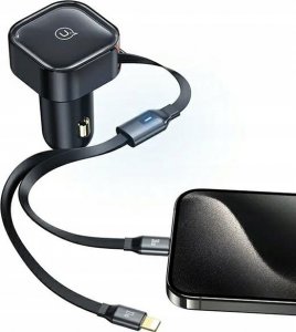 Ładowarka Usams Ładowarka samochodowa USAMS C41 ze zwijanym kablem 2xUSB-C PD 30W Fast Charge czarny/black 2