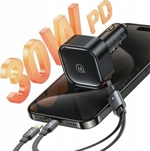 Ładowarka Usams Ładowarka samochodowa USAMS C41 ze zwijanym kablem 2xUSB-C PD 30W Fast Charge czarny/black 3