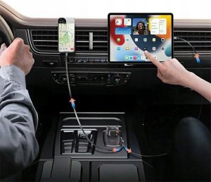 Ładowarka Usams Ładowarka samochodowa USAMS C41 ze zwijanym kablem 1xUSB-C, 1xLightning PD 30W Fast Charge czarny/black 7