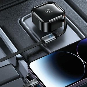 Ładowarka Usams Ładowarka samochodowa USAMS C41 ze zwijanym kablem 1xUSB-C, 1xLightning PD 30W Fast Charge czarny/black 10