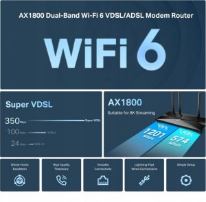 TP-Link TP-Link Archer VX1800v EasyMesh WiFi6 VDSL/ADSL router (AX1800,2,4GHz/5GHz,3xGbELAN,1xGbELAN/WAN,2xRJ11,4G LTE,1xUSB2.0) 4