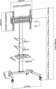 Techly Stojak mobilny do TV 32-55cali, 35kg, półka AV 6