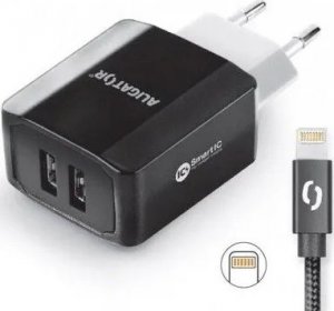 Kabel USB Aligator ALIGATOR chytrá síťová nabíječka 3.4 A, 2x USB, smart IC, kabel Lightning 2A, černá 1