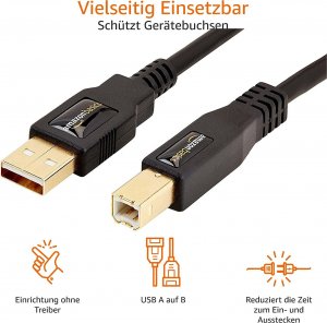 Kabel USB Amazon Basics Kabel USB 2.0 A - USB 2.0 B 3m Czarny Pozłacane Złącza 480 Mb/s Przewóde 1