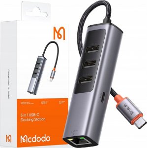 Adapter USB Mcdodo MCDODO PRZEJŚCIÓWKA ADAPTER USB-C ETHERNET GIGABIT RJ45 HUB 3X USB 3.0 100W 1