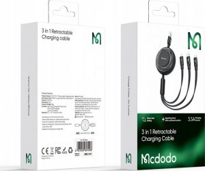 Ładowarka Mcdodo MCDODO KABEL USB 3W1 ZWIJANY SZYBKIE ŁADOWANIE USB-C LIGHTNING MICRO 66W 11