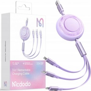 Ładowarka Mcdodo MCDODO KABEL USB 3W1 ZWIJANY SZYBKIE ŁADOWANIE USB-C LIGHTNING MICRO 66W 1