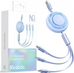 Ładowarka Mcdodo MCDODO KABEL USB 3W1 ZWIJANY SZYBKIE ŁADOWANIE USB-C LIGHTNING MICRO 66W 1