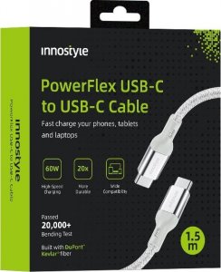 Kabel USB Innostyle INNOSTYLE POWERFLEX KABEL USB-C SZYBKIE ŁADOWANIE DO IPHONE SAMSUNG 3A 60W KEVLAR 2M SREBRNY 1