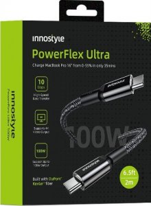 Kabel USB Innostyle INNOSTYLE POWERFLEX ULTRA KABEL USB-C SZYBKIE ŁADOWANIE THUNDERBOLT 10GBPS 100W KEVLAR 2M CZARNY 1