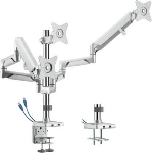 HDWR Uchwyt gazowy na 3 monitory, srebrny z dwoma portami USB, HDWR SolidHand-BG03SU 1
