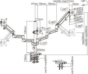 HDWR Uchwyt gazowy na 3 monitory, srebrny z dwoma portami USB, HDWR SolidHand-BG03SU 2