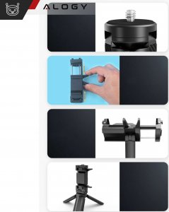 Selfie stick Alogy Uchwyt mini statyw na telefon aparat stojak podstawka regulowany obrotowy 360 Tripod selfie do zdjęć Alogy Czarny 4