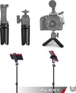 Selfie stick Alogy Uchwyt mini statyw na telefon aparat stojak podstawka regulowany obrotowy 360 Tripod selfie do zdjęć Alogy Czarny 6