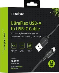 Kabel USB Innostyle INNOSTYLE ULTRAFLEX KABEL USB-C SZYBKIE ŁADOWANIE DO IPHONE SAMSUNG QC 4.0 KEVLAR 2M CZARNY 1