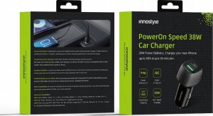 Ładowarka Innostyle INNOSTYLE POWER ON MOCNA SZYBKA ŁADOWARKA SAMOCHODOWA DO TELEFONU 2X USB USB-C 38W CZARNA 12