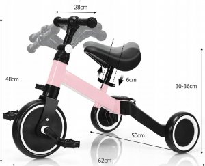 OEM ROWEREK BIEGOWY TRÓJKOŁOWY 4w1 DLA DZIECKA REGULOWANA KIEROWNICA SKŁADANY (CZERWONY) 6
