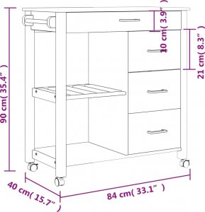 Monza Wózek kuchenny MONZA, 84x40x90 cm, lite drewno sosnowe 9