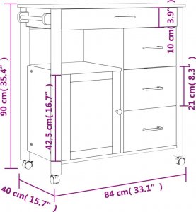 Monza Wózek kuchenny MONZA, 84x40x90 cm, lite drewno sosnowe 9