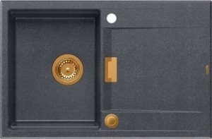 Zlewozmywak Owen OWEN 111 GraniteQ zlewozmywak z syfonem Push 2 Open 1-komorowy z/o (760x500x215; kom. 330x430) black diamond / elementy miedziane 2