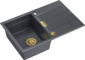 Zlewozmywak Owen OWEN 111 GraniteQ zlewozmywak z syfonem Push 2 Open 1-komorowy z/o (760x500x215; kom. 330x430) black diamond / elementy złote 2