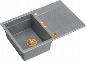 Zlewozmywak Owen OWEN 111 GraniteQ zlewozmywak z syfonem Push 2 Open 1-komorowy z/o (760x500x215; kom. 330x430) silver stone / elementy miedziane 2