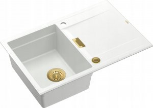 Zlewozmywak Owen OWEN 111 GraniteQ zlewozmywak z syfonem Push 2 Open 1-komorowy z/o (760x500x215; kom. 330x430) snow white / elementy złote 2