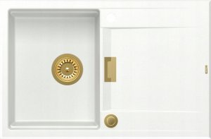 Zlewozmywak Owen OWEN 111 GraniteQ zlewozmywak z syfonem Push 2 Open 1-komorowy z/o (760x500x215; kom. 330x430) snow white / elementy złote 3