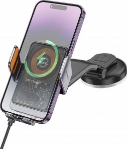 Hoco HOCO uchwyt samochodowy indukcyjny do szyby / deski 15W HW8 czarny 7