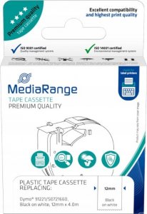 MediaRange Taśma do drukarek. komp. Dymo 12mmx4m laminowany czarny/biały 5