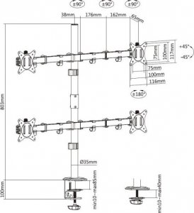 Equip Uchwyt biurkowy na 4 monitory 17" - 32" (650159) 8